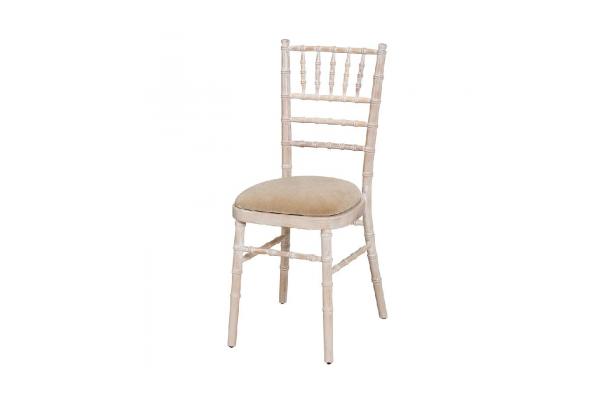 Stoel Napoleon geborsteld wit + kussen beige