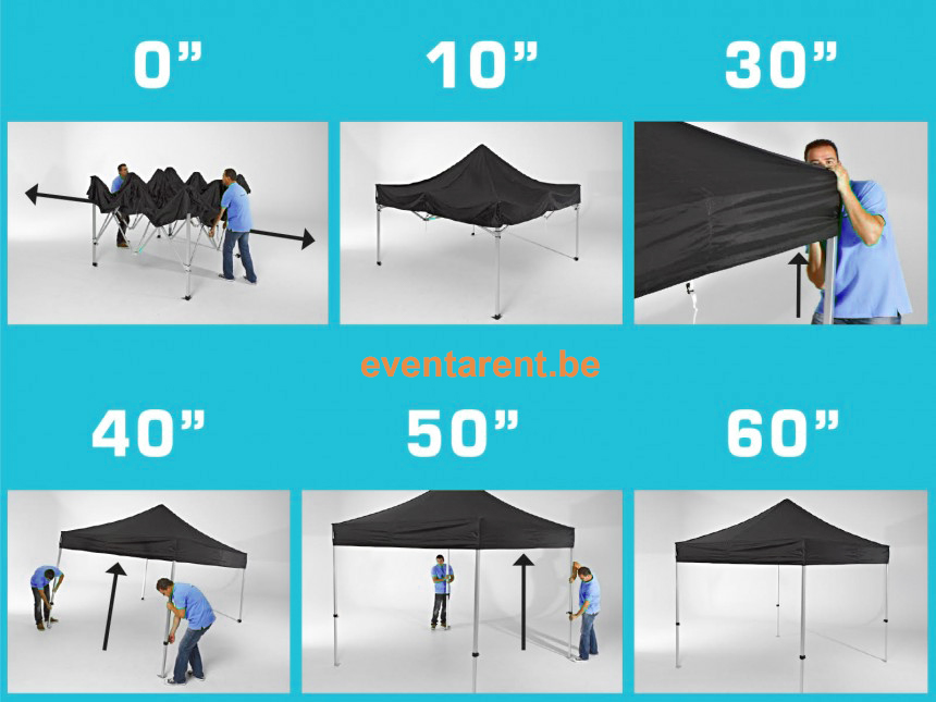Vouwtent 4x8m zwart (zonder zijwanden)