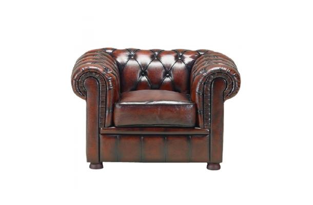 Zetel Chesterfield 1-zit bruin leder
